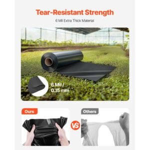24' x 100' plastic sheeting heavy duty , 6 mil thick plastic sheeting roll, plastic drop cloth painters tarp, polyethylene covering for crawl space vapor barrier, multi purpose, black