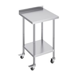 24 x 24 x 40 inch stainless steel work table, commercial food prep worktable with casters, heavy duty prep worktable, metal work table with adjustable height for restaurant, home and hotel