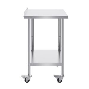24 x 30 x 40 Inch Stainless Steel Work Table, Commercial Food Prep Worktable with Casters, Heavy Duty Prep Worktable, Metal Work Table with Adjustable Height for Restaurant, Home and Hotel