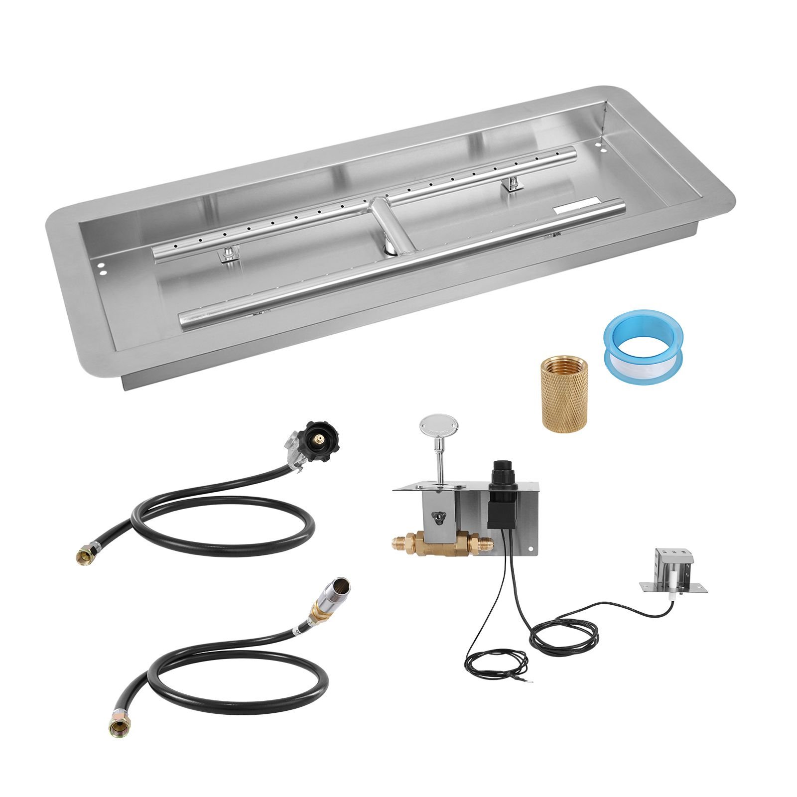 24 x 8 inch drop in fire pit pan, rectangular stainless steel fire pit burner kit, propane gas fire pan 120,000 btu with h burner for indoor or outdoor use