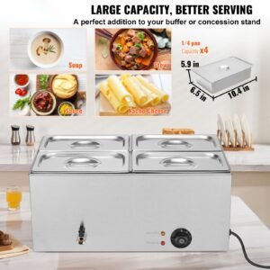 24qt commercial food warmer, 4 pan electric steam table, 1200w professional countertop stainless steel buffet bain marie with 86 185 fahrenheit temp control