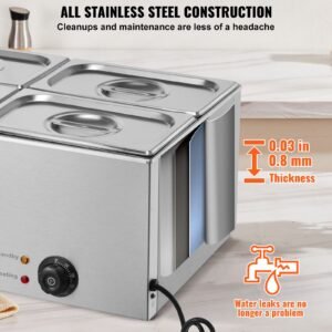 24qt commercial food warmer, 4 pan electric steam table, 1200w professional countertop stainless steel buffet bain marie with 86 185 fahrenheit temp control