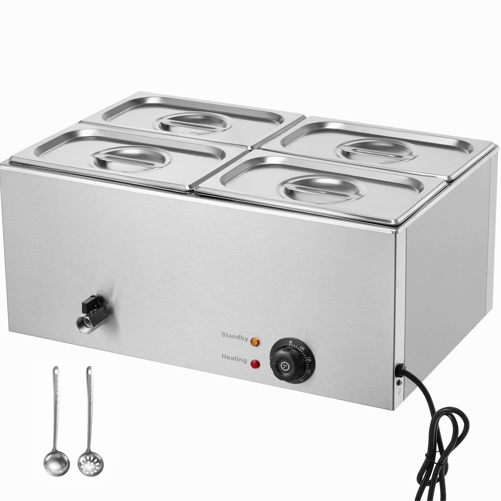 24qt commercial food warmer, 4 pan electric steam table, 1200w professional countertop stainless steel buffet bain marie with 86 185 fahrenheit temp control