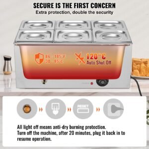 24qt commercial food warmer, 6 pan electric steam table, 1200w professional countertop stainless steel buffet bain marie with 86 185 f temp control for catering, buffet, parties, restaurants