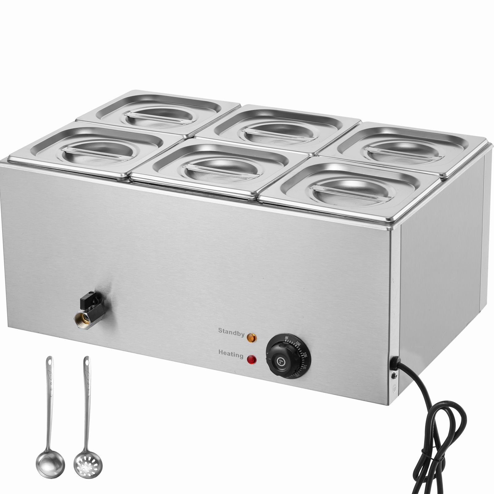 24qt commercial food warmer, 6 pan electric steam table, 1200w professional countertop stainless steel buffet bain marie with 86 185 f temp control for catering, buffet, parties, restaurants