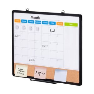 24"x 18" monthly calendar whiteboard & cork board combo with aluminum frame – 2 in 1 magnetic dry erase bulletin board for wall mount – ideal for school, home, office