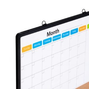 24"x 18" monthly calendar whiteboard & cork board combo with aluminum frame – 2 in 1 magnetic dry erase bulletin board for wall mount – ideal for school, home, office