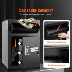 2.5 cub depository safe, deposit safe with drop slot, electronic code lock and 2 emergency keys, 20.27'' x 13.97'' x 13.97'' business drop slot safe for cash, mail in home, hotel, office