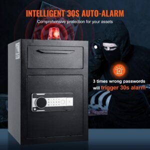 2.5 cub depository safe, deposit safe with drop slot, electronic code lock and 2 emergency keys, 20.27'' x 13.97'' x 13.97'' business drop slot safe for cash, mail in home, hotel, office