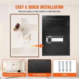 2.5 cub depository safe, deposit safe with drop slot, electronic code lock and 2 emergency keys, 20.27'' x 13.97'' x 13.97'' business drop slot safe for cash, mail in home, hotel, office