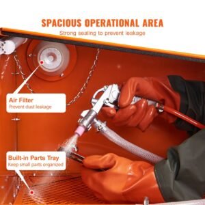 25 gallon sandblasting cabinet, 40 120psi portable benchtop sand blasting cabinet, heavy duty steel sand blaster with blasting gun & 4 ceramic nozzles for paint, stain, rust removal