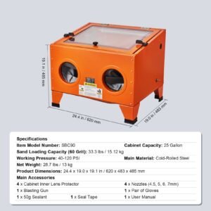 25 gallon sandblasting cabinet, 40 120psi portable benchtop sand blasting cabinet, heavy duty steel sand blaster with blasting gun & 4 ceramic nozzles for paint, stain, rust removal