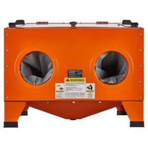25 gallon sandblasting cabinet, 40 120psi portable benchtop sand blasting cabinet, heavy duty steel sand blaster with blasting gun & 4 ceramic nozzles for paint, stain, rust removal