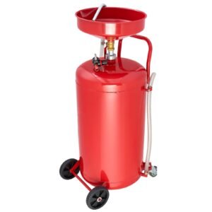 25 Gallon Waste Oil Drain Tank, Air Operated Portable Oil Drainer with Adjustable Funnel Height, Industrial Fluid Drain Tank with Wheels, Fluid Fuel Transfer Drainage for Auto Repair Shops, Red