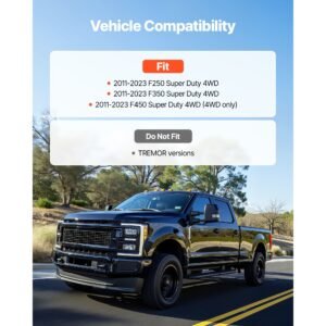 2.5 inch front leveling lift kit for 2011 2023 ford f250 f350 f450 super duty 4wd models, chassis level kit with track bar relocation bracket, coil spring spacers, isolators, shock extenders