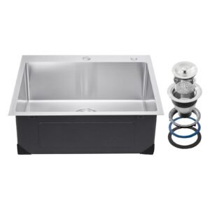 25 inch kitchen sink workstation, 304 stainless steel top mount sinks, drop in single bowl farmhouse basin with accessories, household dishwasher sinks for rv, prep kitchen, laundry room, bar