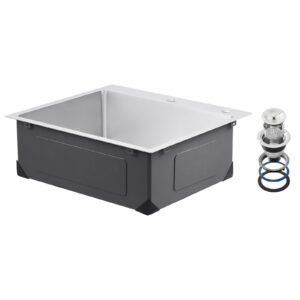 25 inch kitchen sink workstation, 304 stainless steel top mount sinks, drop in single bowl farmhouse basin with accessories, household dishwasher sinks for rv, prep kitchen, laundry room, bar