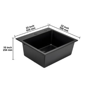 25 inch kitchen sink workstation, top mount granite sinks, drop in single bowl farmhouse basin with multiple accessories, household dishwasher sinks for rv, prep kitchen, and bar (black)