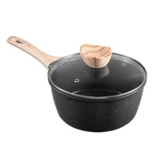 2.5 qt saucepan, nonstick saucepan with tempered glass lid, multipurpose cooking sauce pot with detachable handle, sauce pan small kitchen cooking pot with coating, induction compatible, black