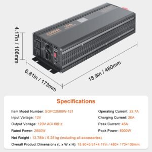 2500w sump pump battery backup system, lcd display, auto switches to battery inverter power for continuous sump pump operation, sump pump battery backup inverter for emergency and power outage