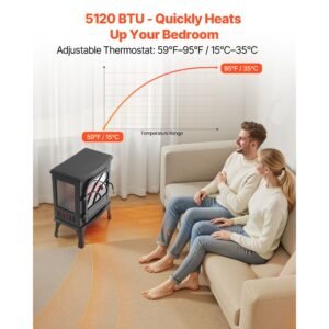 25.5inch freestanding fireplaces, 1500w 5120btu portable electric fireplace stove heater, with overheating protection,adjustable flames,timer, remote,for living room,bedroom,black