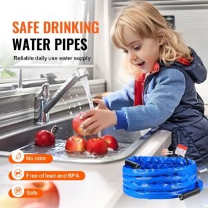 25ft heated water hose for rv, heated drinking water hose with corrugated cover antifreeze to 45 fahrenheit , automatic self regulating, 5/8" i.d. with 3/4" ght adapter, lead and bpa free