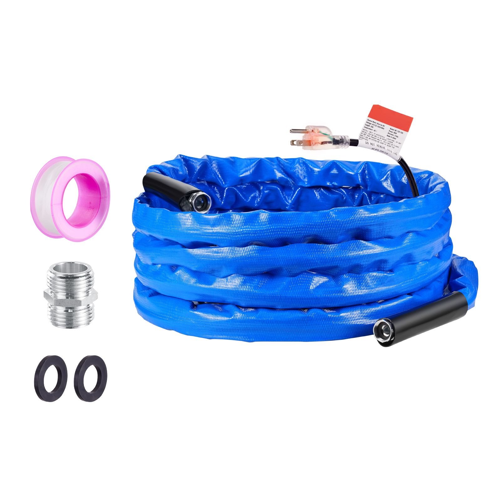 25ft heated water hose for rv, heated drinking water hose with corrugated cover antifreeze to 45 fahrenheit , automatic self regulating, 5/8" i.d. with 3/4" ght adapter, lead and bpa free