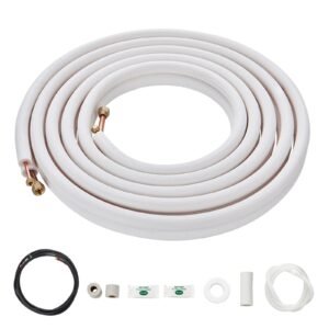 25FT Mini Split Line Set, 1/4" & 1/2" O.D Copper Pipes Tubing and Triple-Layer Insulation, for Air Conditioning or Heating Pump Equipment & HVAC with Rich Accessories (27ft Connection Cable)