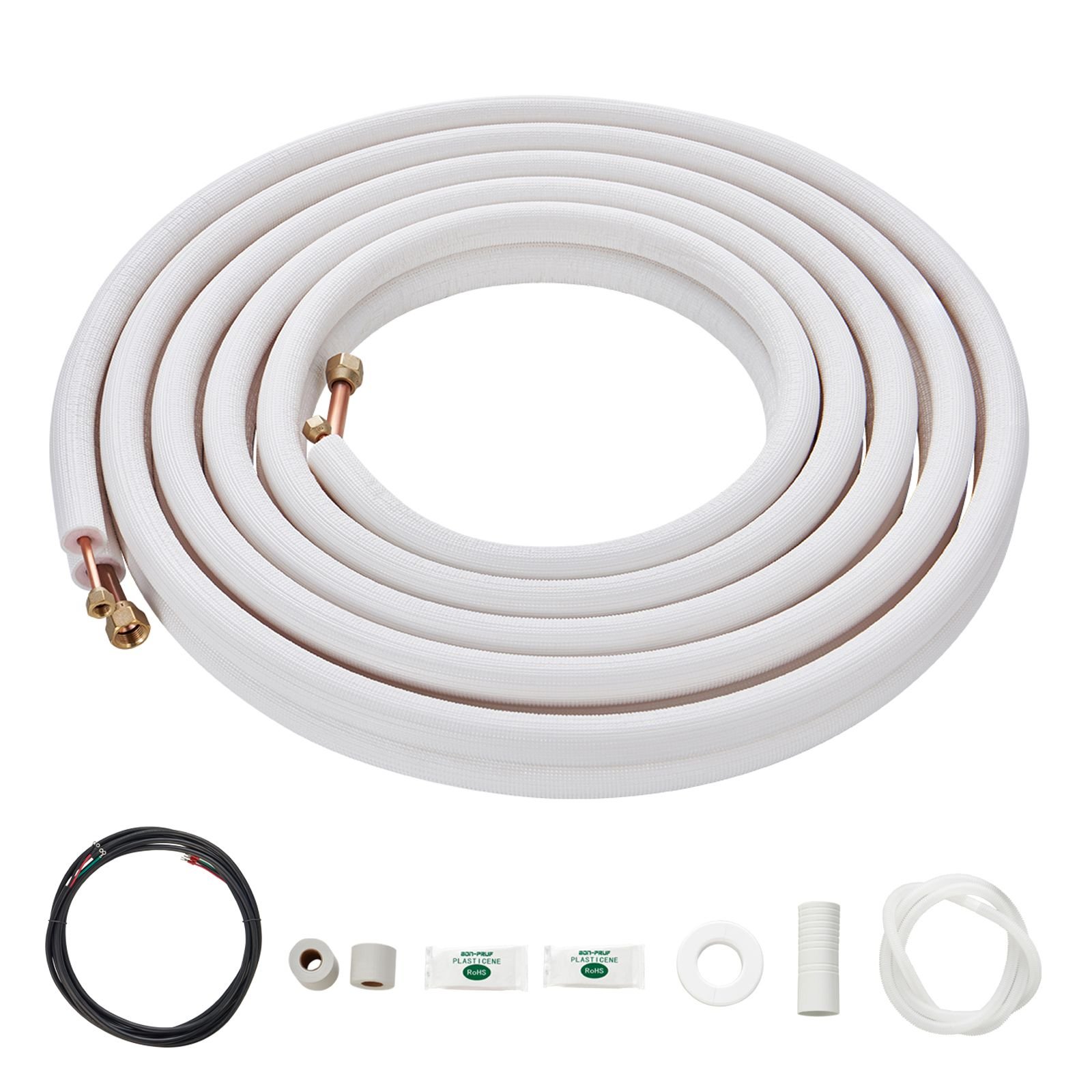 25ft mini split line set, 1/4" & 1/2" o.d copper pipes tubing and triple layer insulation, for air conditioning or heating pump equipment & hvac with rich accessories (27ft connection cable)