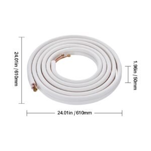 25ft mini split line set, 1/4" & 3/8" o.d copper pipes tubing and triple layer insulation, for air conditioning or heating pump equipment & hvac with rich accessories (27ft connection cable)