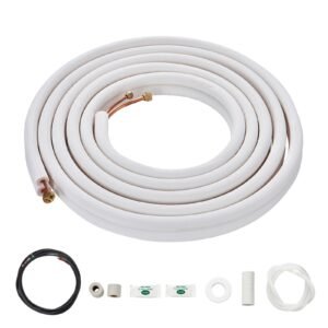 25FT Mini Split Line Set, 1/4" & 3/8" O.D Copper Pipes Tubing and Triple-Layer Insulation, for Air Conditioning or Heating Pump Equipment & HVAC with Rich Accessories (27ft Connection Cable)