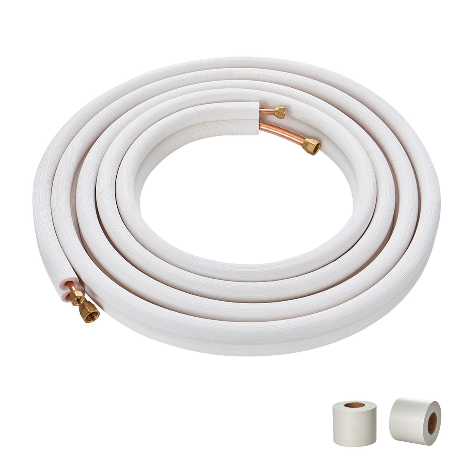 25ft mini split line set, 1/4" & 3/8" o.d copper pipes tubing and triple layer insulation, for mini split air conditioning refrigerant or heating pump equipment & hvac with wrapping strips.