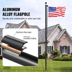 25ft sectional flag pole kit, heavy duty aluminum alloy in ground flag poles for outside, 3 display modes flagpole with 3x5 american flag, professional accessories, black