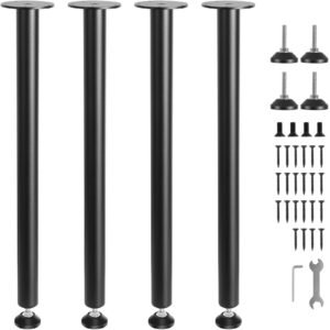 28 inch adjustable desk legs, reinforced steel office table furniture legs set of 4 for diy, 1200 lbs load capacity heavy duty desk legs, quick instalation legs with adjustable foot cup black