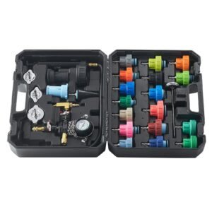 28 pcs universal radiator pressure tester kit, coolant pressure tester kit with manual pump and color coded test caps, coolant vacuum refill kit for cars motorcycles trucks cooling system