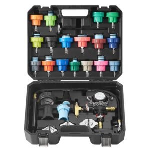 28 pcs Universal Radiator Pressure Tester Kit, Coolant Pressure Tester Kit with Manual Pump and Color-coded Test Caps, Coolant Vacuum Refill kit for Cars Motorcycles Trucks Cooling System