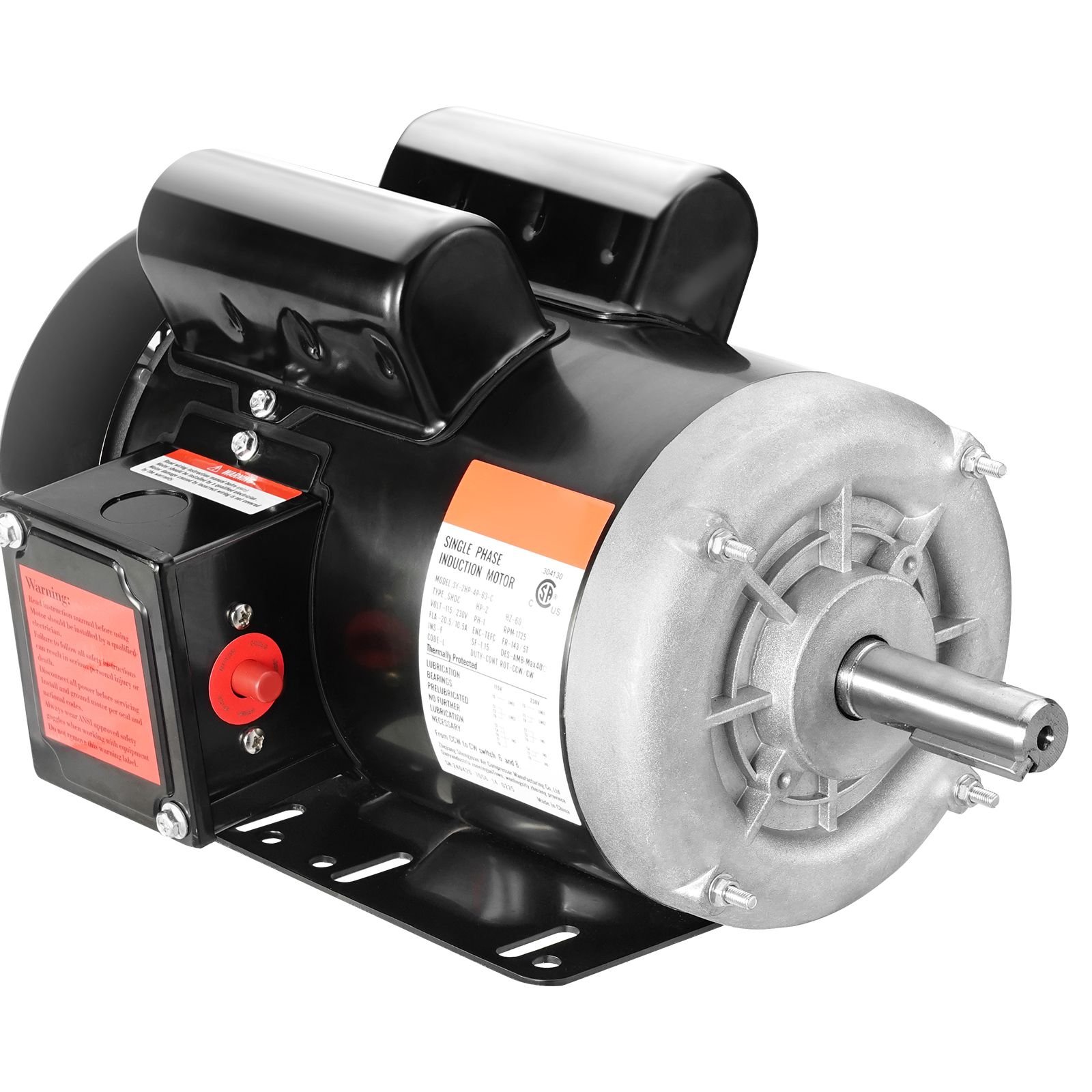 2hp electric motor 1725 rpm, ac 115v/230v, 143/5t frame, air compressor motor single phase, 7/8" keyed shaft, cw/ccw rotation for agricultural machinery and general equipment