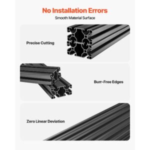 2pcs 4080 aluminum extrusion profile, 19.69 inch 500 mm, t slot european standard anodized linear rail, high strength extruded aluminum rail, for 3d printer parts and cnc diy workbench, black
