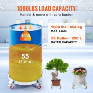 2pcs 55 gallon heavy duty drum dolly, 1000 lbs load capacity, barrel dolly cart drum caddy, non tipping hand truck capacity dollies with steel frame 4 swivel casters wheel, for drum handling