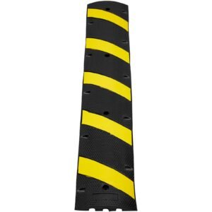 2pcs 6 ft/72'' rubber speed hump, 2 channel, 22000 lbs capacity heavy duty traffic speed bump, with high reflective yellow strip 8 expansion screws and 1 drill, for asphalt concrete gravel roads
