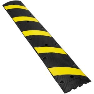 2pcs 6 ft/72'' rubber speed hump, 2 channel, 22000 lbs capacity heavy duty traffic speed bump, with high reflective yellow strip 8 expansion screws and 1 drill, for asphalt concrete gravel roads