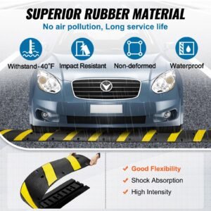 2pcs 6 ft/72'' rubber speed hump, 2 channel, 22000 lbs capacity heavy duty traffic speed bump, with high reflective yellow strip 8 expansion screws and 1 drill, for asphalt concrete gravel roads