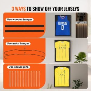 2pcs jersey display frame case, 23.3x31.2x1.5 in, large lockable sport jersey shadow box with 98% uv protection pc glass and hangers, for baseball basketball football hockey shirt and uniform