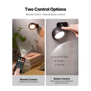 2pcs led wall sconces, rechargeable battery operated wall sconces lamps with remote control, 360° rotation dimmable wireless wall lights with adjustable color temps, brightness & 4 level timer
