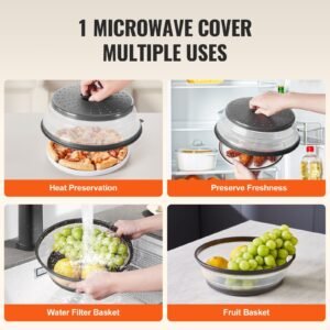 2pcs microwave splatter covers, 10.4" collapsible microwave lid for food, 300 fahrenheit heat resistant pp splatter guard for plate dish, multi use kitchen colander gadget