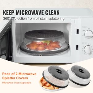 2pcs microwave splatter covers, 10.4" collapsible microwave lid for food, 300 fahrenheit heat resistant pp splatter guard for plate dish, multi use kitchen colander gadget