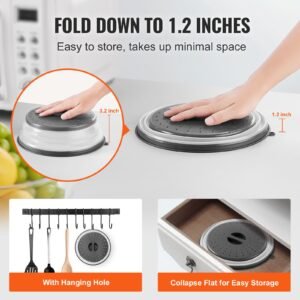 2pcs microwave splatter covers, 10.4" collapsible microwave lid for food, 300 fahrenheit heat resistant pp splatter guard for plate dish, multi use kitchen colander gadget