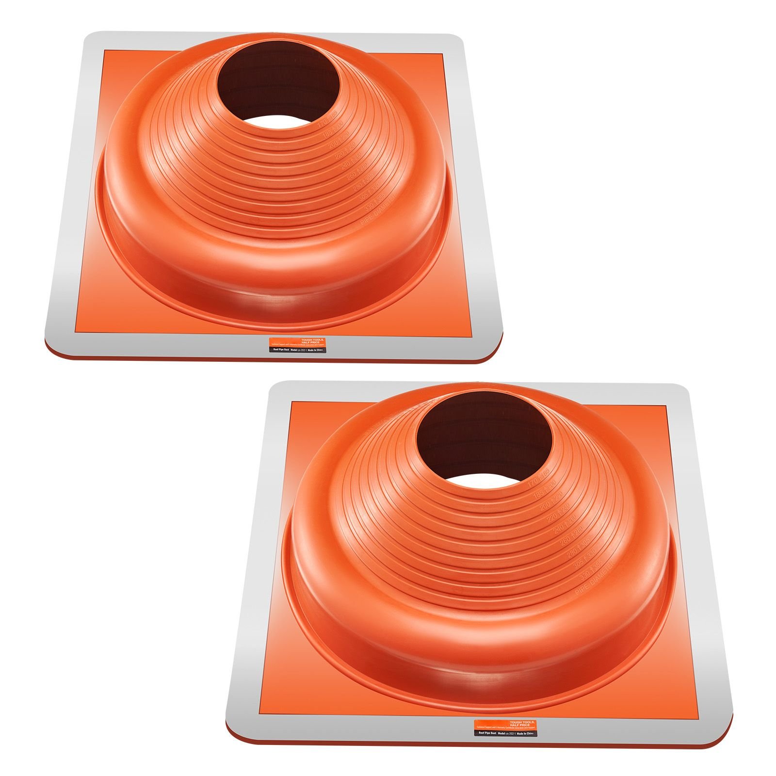 2pcs roof pipe flashing boots, fit pipe od 6 3/4" to 14", flexible silicone roofing jack pipe flashing, high temp 101 fahrenheit to 437 fahrenheit, square metal base