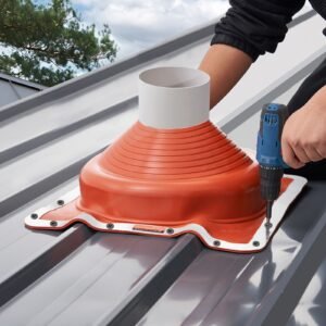 2pcs roof pipe flashing boots, fit pipe od 6 3/4" to 14", flexible silicone roofing jack pipe flashing, high temp 101 fahrenheit to 437 fahrenheit, square metal base