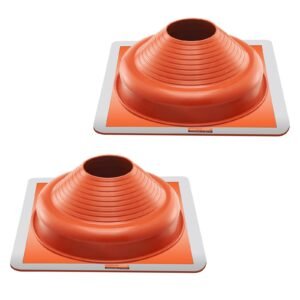 2pcs roof pipe flashing boots, fit pipe od 6 3/4" to 14", flexible silicone roofing jack pipe flashing, high temp 101 fahrenheit to 437 fahrenheit, square metal base